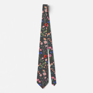 Gravata Padrão Floral Colorido Vintage VFR2301. DGrey BG