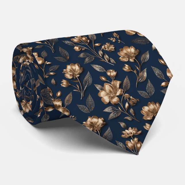 Gravata Padrão Floral com Acento Metálico (Rolled)
