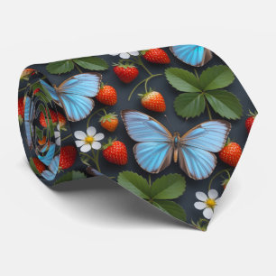 Gravata Padrão Floral com Borboletas Azuis Morpho