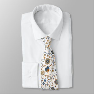 Gravata Padrão floral com flores azuis e laranja