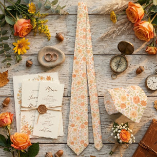 Gravata Padrão Floral Creme e Pêssego