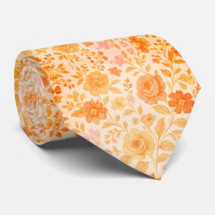 Gravata Padrão Floral Creme e Pêssego