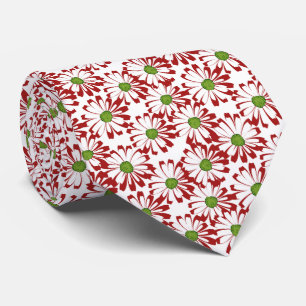 Gravata Padrão Floral da Margarida Vermelha e Verde Natal