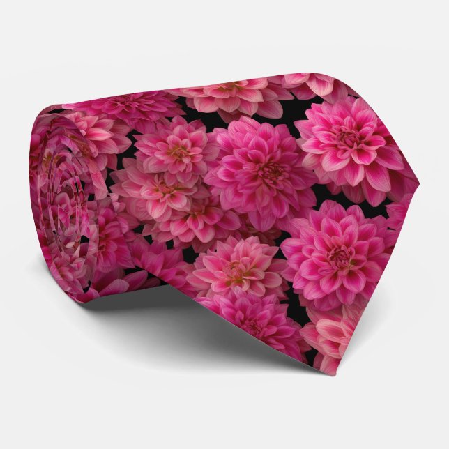 Gravata Padrão Floral Dália Rosa (Rolled)