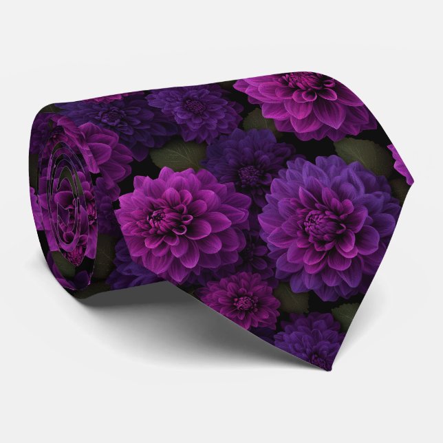 Gravata Padrão Floral Dália Roxa (Rolled)