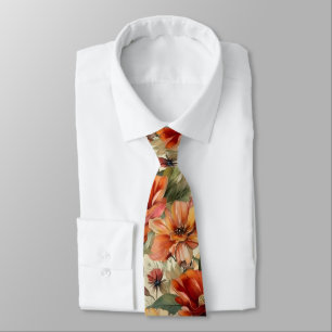 Gravata Padrão Floral de Aquarela Chic