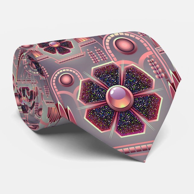 Gravata Padrão floral de arte deco vegetativo geométrico f (Rolled)