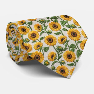 Gravata Padrão Floral de Bordado de Girassol Amarelo