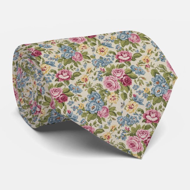 Gravata Padrão Floral de Chintz Antigo (Rolled)