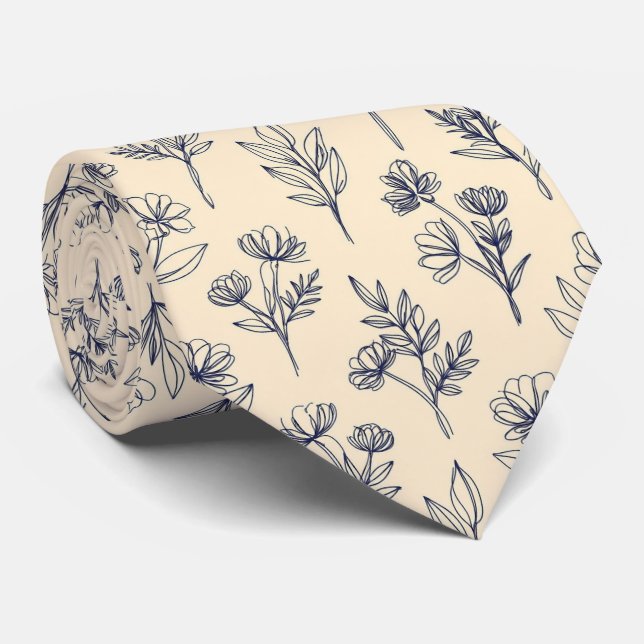 Gravata Padrão Floral de Contorno Mínimo (Rolled)