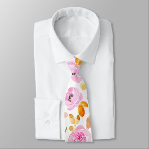 Gravata Padrão Floral de Cor de Água Cinza de Verão Ros