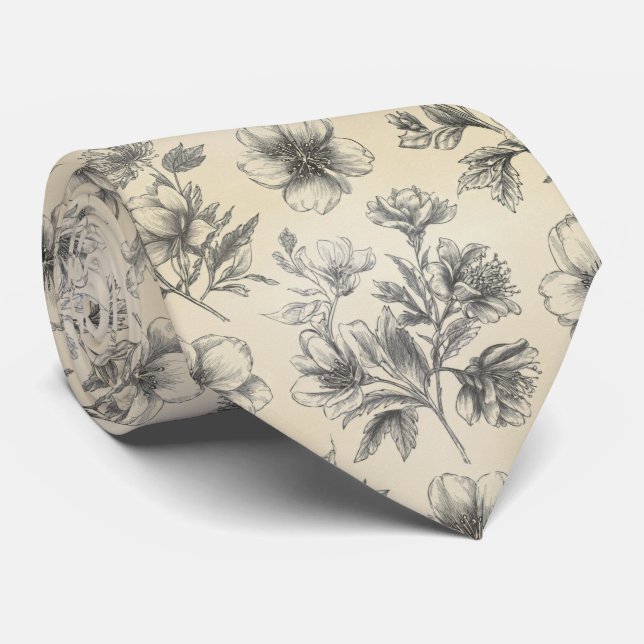 Gravata Padrão Floral de Desenho à Mão (Rolled)