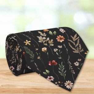 Gravata Padrão Floral de Flores Silvestres Bonitas em Aqua