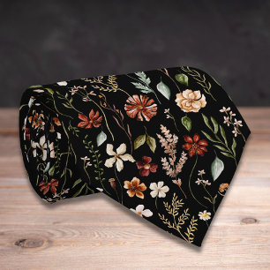 Gravata Padrão Floral de Flores Silvestres Vintage em Aqua
