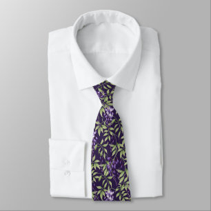 Gravata Padrão Floral de Folhas Verdes e Wisteria