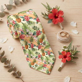 Gravata Padrão Floral de Fruta de Abacaxi Havaiano Tropica
