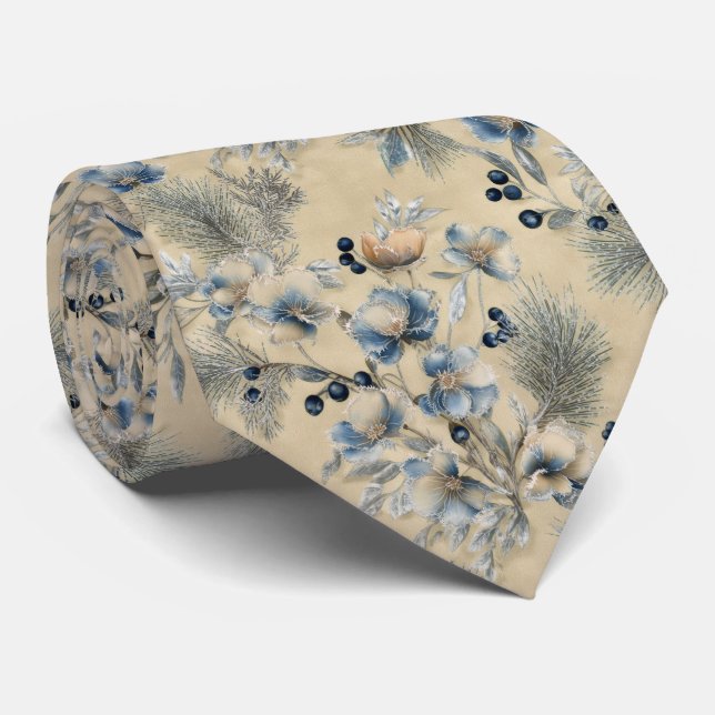 Gravata Padrão Floral de Geada de Inverno (Rolled)