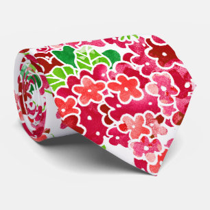 Gravata Padrão Floral de Geranium rosa vermelho