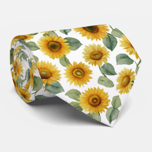 Gravata Padrão Floral de Girassóis em Aquarela