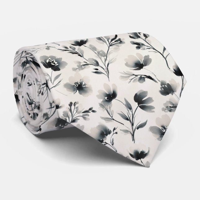 Gravata Padrão Floral de Lavagem de Tinta (Rolled)