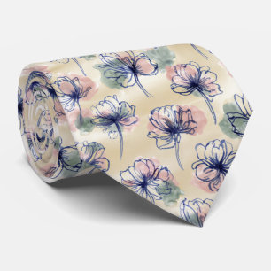 Gravata Padrão Floral de Linha em Aquarela