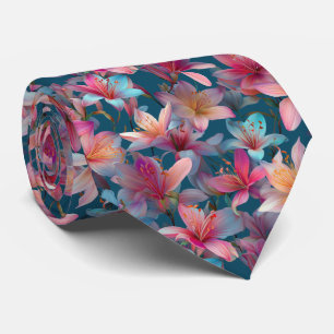 Gravata Padrão Floral de Lírio Multicolorido Vibrante