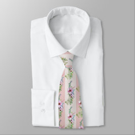 Gravata Padrão floral de listras rosa e creme