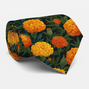 Gravata Padrão Floral de Marigold Brilhante