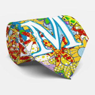 Gravata Padrão Floral de Monograma ou Nome Personalizado