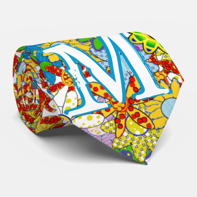 Gravata Padrão Floral de Monograma ou Nome Personalizado (Rolled)