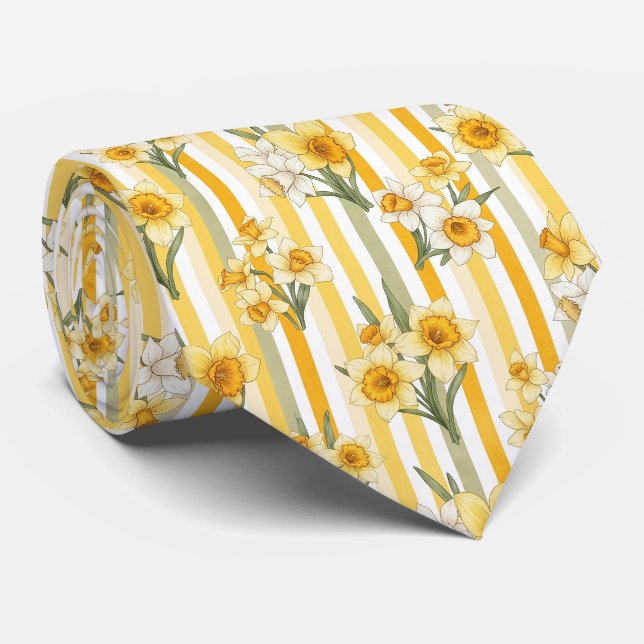 Gravata Padrão Floral de Narciso Listrado (Rolled)