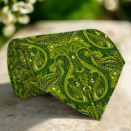 Gravata Padrão Floral de Paisley Damask Abstrato Verde Esc