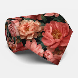Gravata Padrão Floral de Peônia Coral Realista