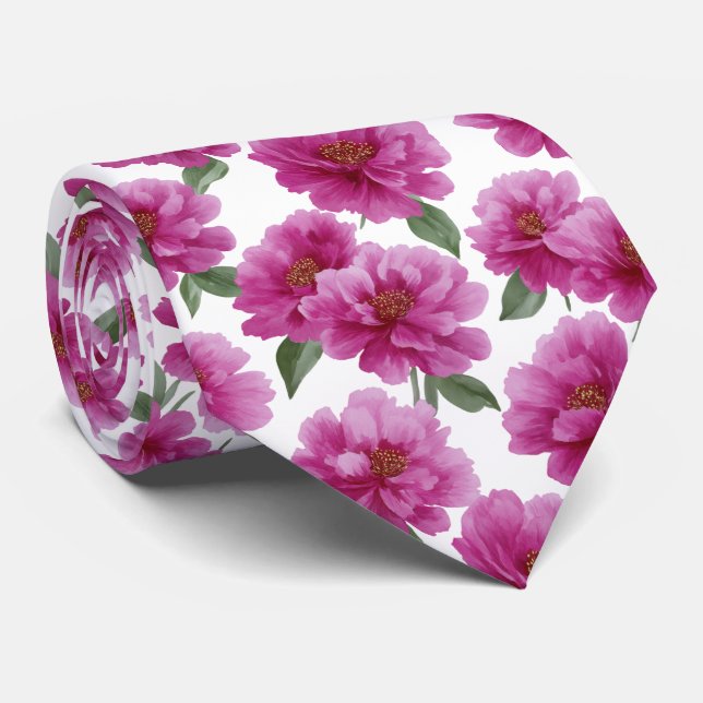 Gravata Padrão Floral de Peônia Rosa (Rolled)