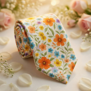 Gravata Padrão Floral de Prado de Primavera Brilhante