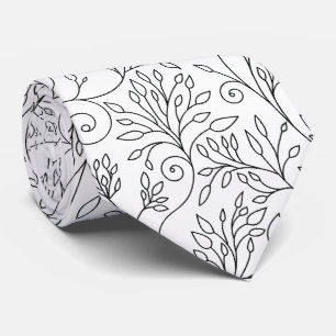 Gravata Padrão Floral de Videiras em Arte de Linha Preta e