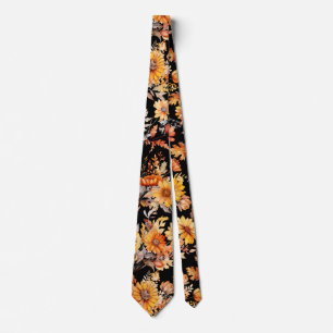 Gravata Padrão Floral do outono B01 Preto BG