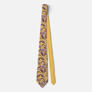 Gravata Padrão Floral Elegante em Dourado e Roxo Chic