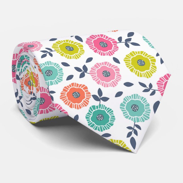 Gravata Padrão floral fofo multicolorido (Rolled)