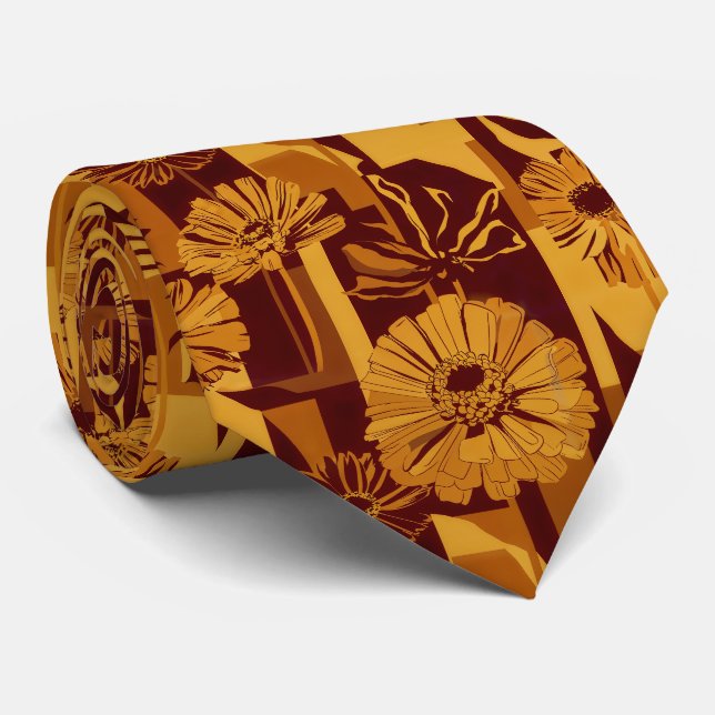 Gravata Padrão Floral Geométrico de Outono Moderno (Rolled)