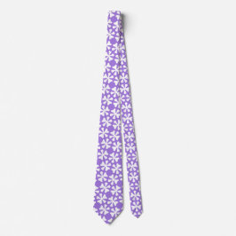 Gravata Padrão Floral Geométrico Moderno Lilás e Branco