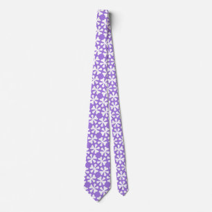 Gravata Padrão Floral Geométrico Moderno Lilás e Branco