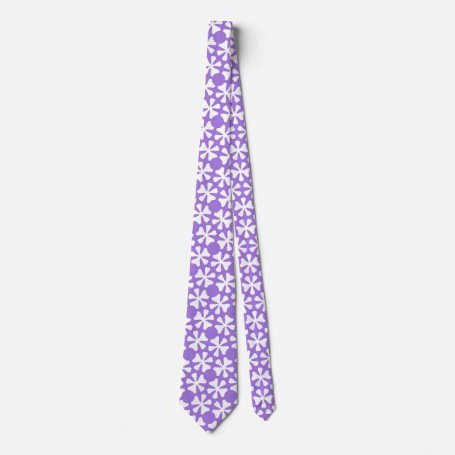 Gravata Padrão Floral Geométrico Moderno Lilás e Branco (Frente)