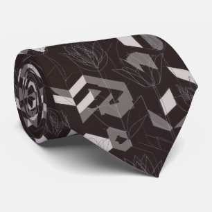 Gravata Padrão Floral Geométrico Tulipa Bege Preto Moderno