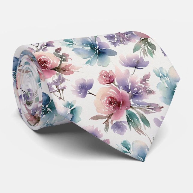 Gravata Padrão Floral Gradiente Aquarela Texturizado (Rolled)