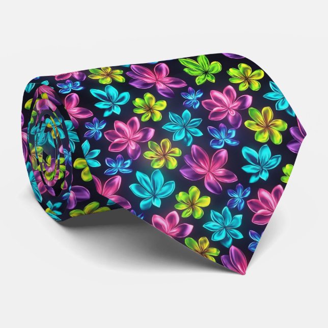 Gravata Padrão Floral Gradiente Neon Ousado (Rolled)