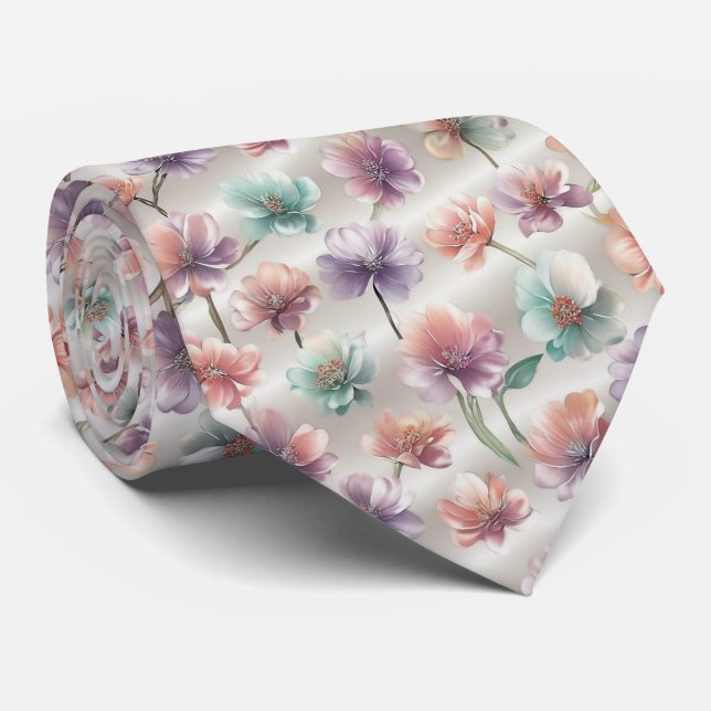Gravata Padrão Floral Gradiente Pastel (Rolled)