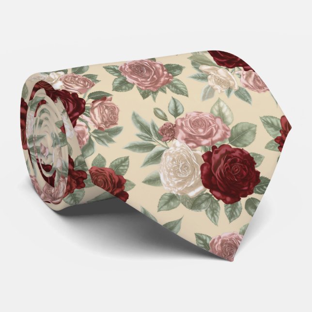 Gravata Padrão Floral Jardim de Rosas Clássico (Rolled)