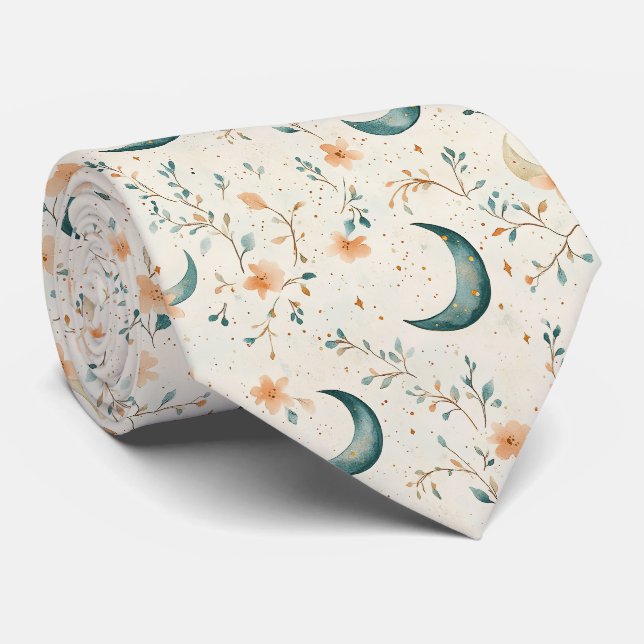 Gravata Padrão Floral Lunar Boho Celestial (1) (Rolled)
