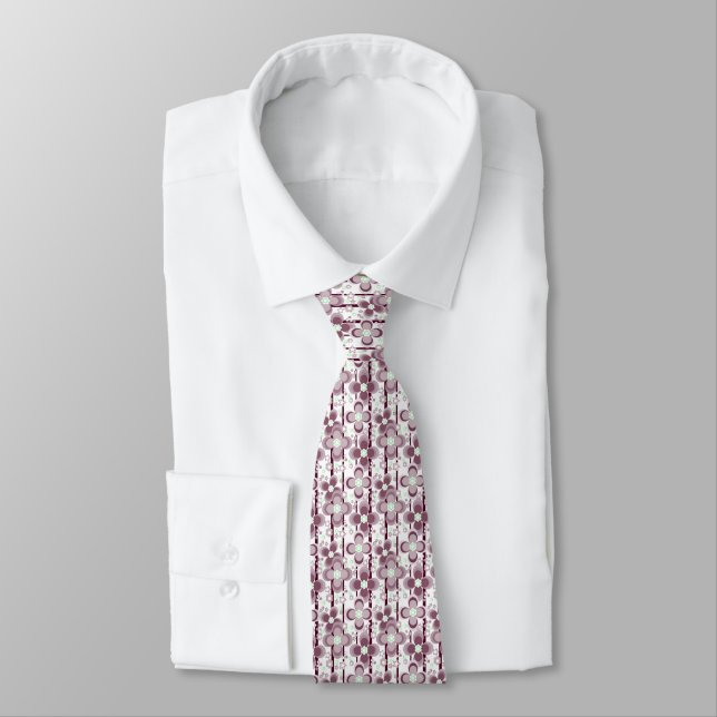 Gravata padrão floral marrom e branco (Amarrado)